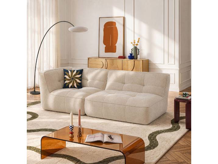 HABITAT - Méridienne droite modulable en tissu - Sable - Orieto