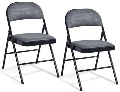 Costway 2 PCS Folding Chair Set with Upholstered Seat and Fabric Covered Backrest