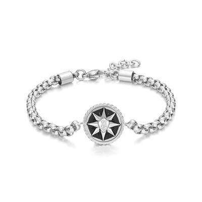 Armband POLICE "Octogram Windrose", silber (edelstahlfarben, schwarz), Armbänder, Herren, 21,5cm, Edelstahl, Armband