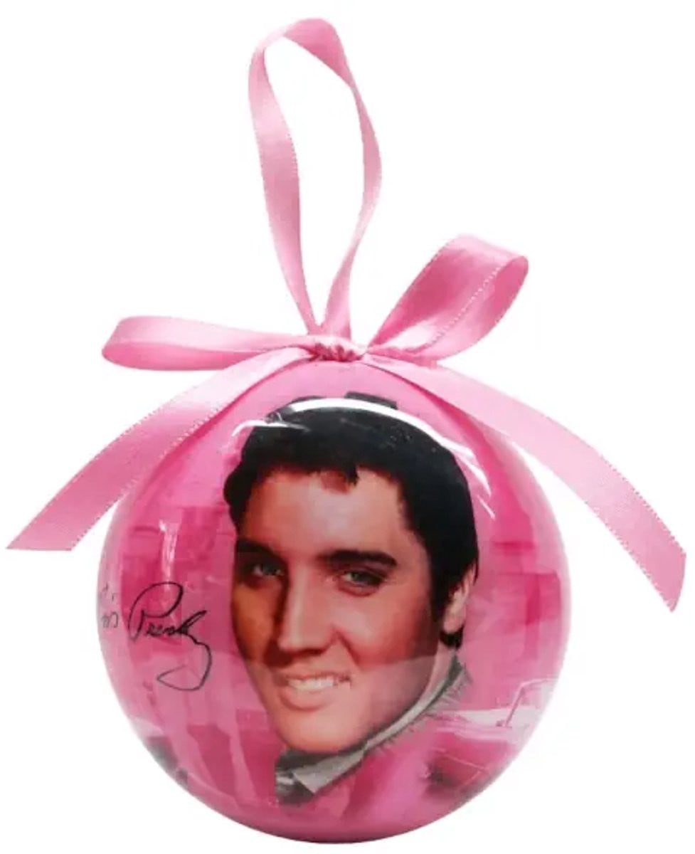 Elvis Presley Kerstbal Roze en Elvis Hangende Kerstboomversiering in Presentatiedoos