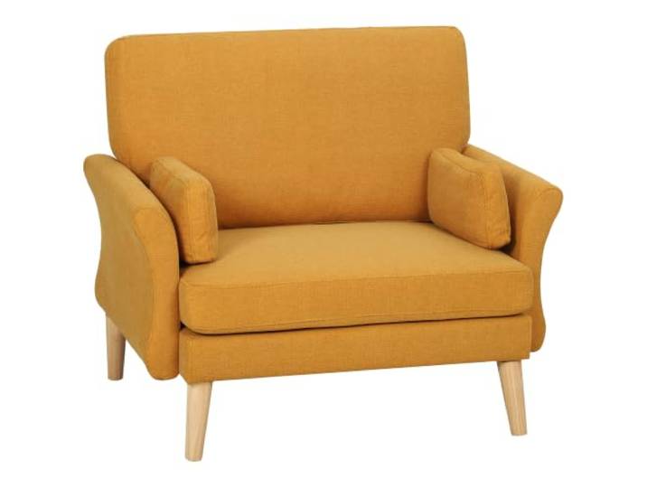 HOMCOM Sessel mit 83 cm Schneidersitz, Armlehnen, Kissen, Holzbeinen, Gelb Loungesessel, Polstersessel mit Samtoptik, Dicker Polsterung Relaxsessel, Wohnzimmer, Schlafzimmer