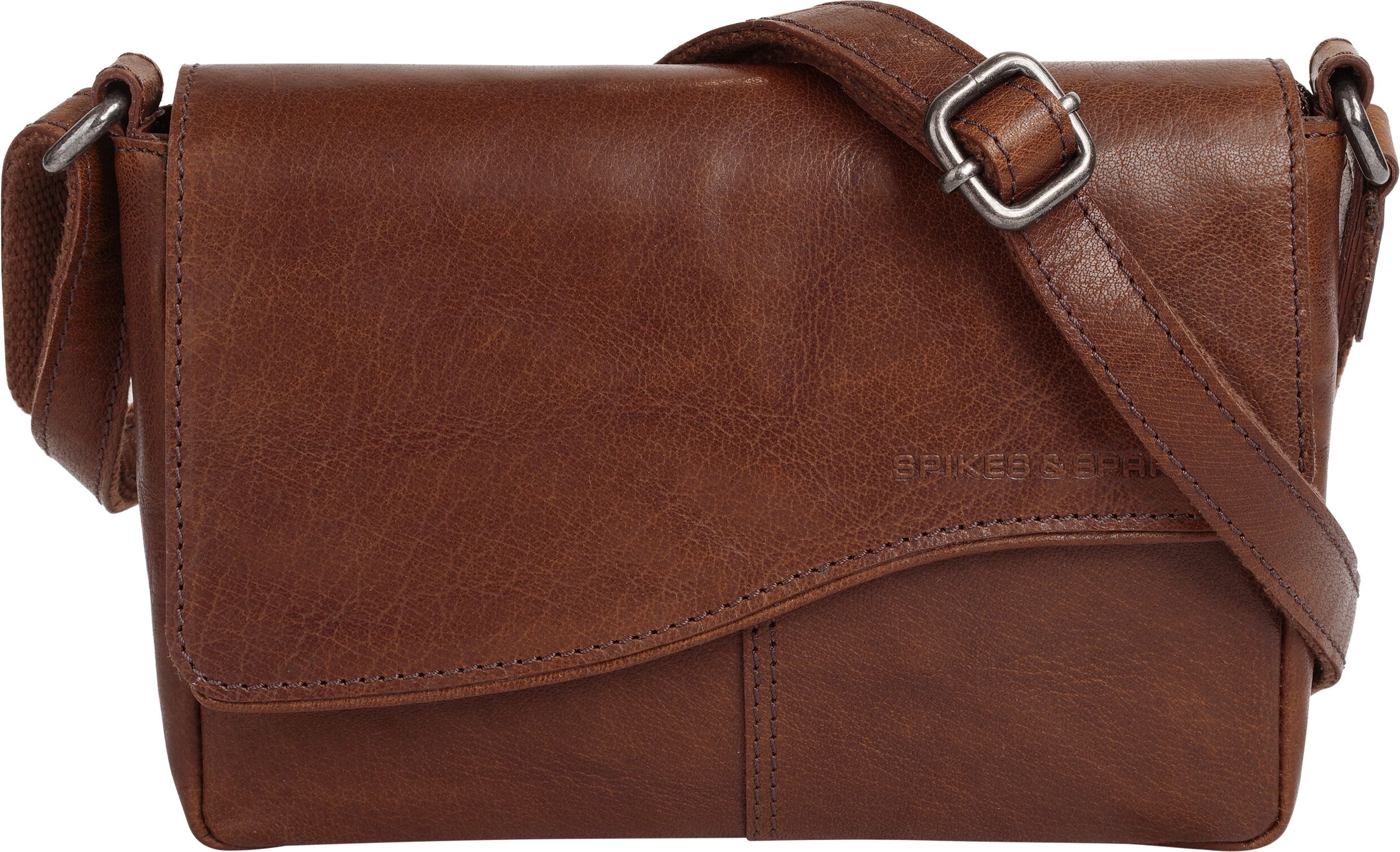 Umhängetasche SPIKES & SPARROW "SPIKES & SPARROW Damen echt Leder", Damen, Gr. B/H/T: 21cm x 5cm onesize, braun (cognac), Leder, Taschen Umhängetasche, echt Leder
