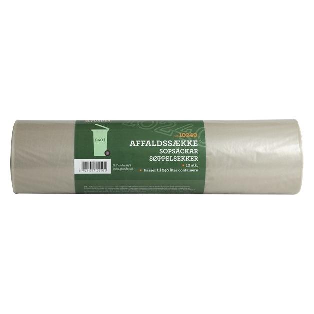 G.Funder Container affaldsskke, til 240 liter container, klar plast, 10 poser pr. rulle - standard kvalitet (240 l) (5701137102401)