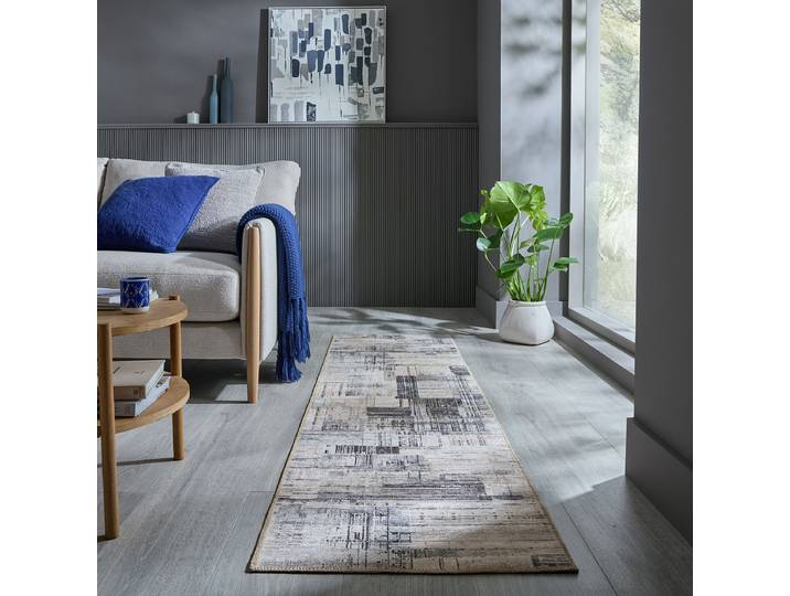 Kurzflorteppich Silas Abstract Schwarz/Weiß 60 x 230cm Polyester