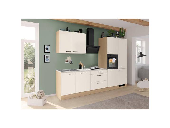 Venda Küchenleerblock, Weiss, Eichefarben, Holzwerkstoff, 310 cm, in den Filialen individuell planbar, individuelle Inneneinteilung, seitenverkehrt erhältlich, in den Filialen verschiedene Griffe erhältlich, in den Filialen verschiedene Arbeitsplatten erhältlich, verschiedene Arbeitshöhen möglich, vormontierter Korpus, Küchen, Küchenblöcke, Küchenzeilen, Küchenzeilen ohne Geräte