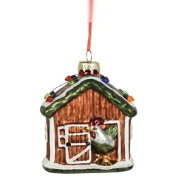 Christmas Decorations 1 Christbaumschmuck Glas 10cm Haus mit Huhn Figur Weihnachtsbaum Anhänger Christbaumanhänger Weihnachtsbaumschmuck Weihnachtsdeko Bauernhof Braun