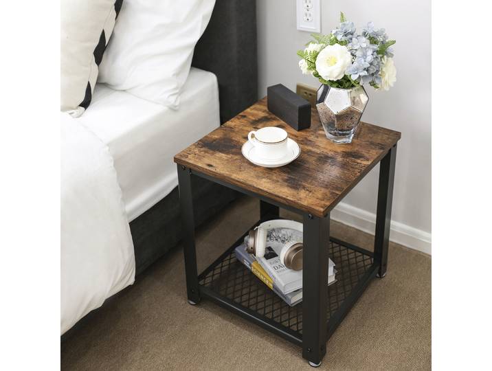 VASAGLE Nachttisch, 45 x 45 x 55 cm, Beistelltisch im Industrie-Design, Sofatisch mit Gitterablage, stabil, einfach zu montieren, Vintage Abstelltisch LET41X