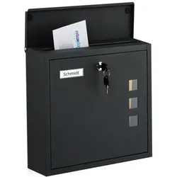 Relaxdays Briefkasten mit Sichtfenster Schwarz,Silber,Transparent