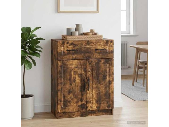 Sideboard Geräucherte Eiche 66 x 34,5 x 87 cm Holzwerkstoff mit Türen Holzwerkstoff, geräucherte Eiche, 90°-Pendeltüren, Metallgriffe, Brettregale, vielseitig nutzbar