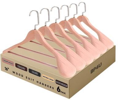 BP4U Premium Wide Shoulder Wooden Suit Hangers, 16-Inch Heavy-Duty Solid Wood Coat Hangers for Women's Clothes