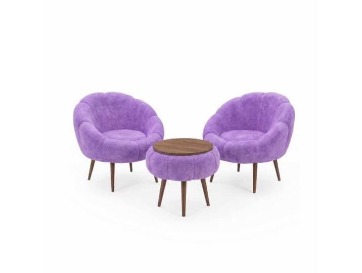 Hanah Home Elegant Wing Chair & Coffee Table Set (3 Pieces), Lilac 100% Melamine Coated, 18mm Thickness Super Soft Fabric & Ash Tree Legs