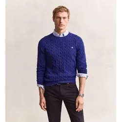 Gant für Herren. 8050601 Blauer Zopfstrickpullover (L), Lässig, Klassisch, Bio-Baumwolle