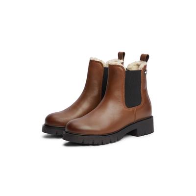 Winterboots TOMMY JEANS "TJW CLEATED CHELSEA BOOTS WL", Damen, Gr. 35, wärmend, braun, Elastischer Einsatz, Nappaleder, unifarben, used, Basic, Schuhe Winterboots, Blockabsatz, Stiefelette, Chelseaboots mit typischer Logoflag