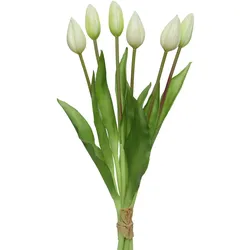 MARELIDA Tulpenbund mit 6 Blüten künstliche Tulpen Kunstblumen Dekoblumen H: 40cm weiß