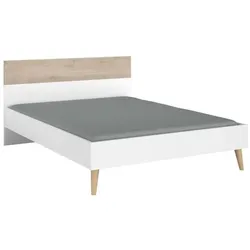 Parisot, Bett, Erwachsenenbett - AALBORG - 160 x 200 cm - Weiss / Eiche - (160 x 200 cm)