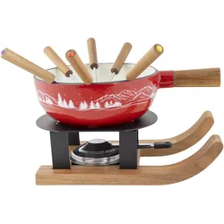 Bormioli Rocco Fondueset Aspen Ski Guss, Fondue Set, Rot