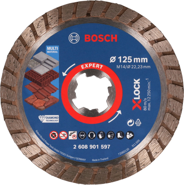 Bosch EXPERT MultiMaterial X-LOCK Diamanttrennscheiben, 125 x 22,23 x 2,4 x 12 mm 2608901597