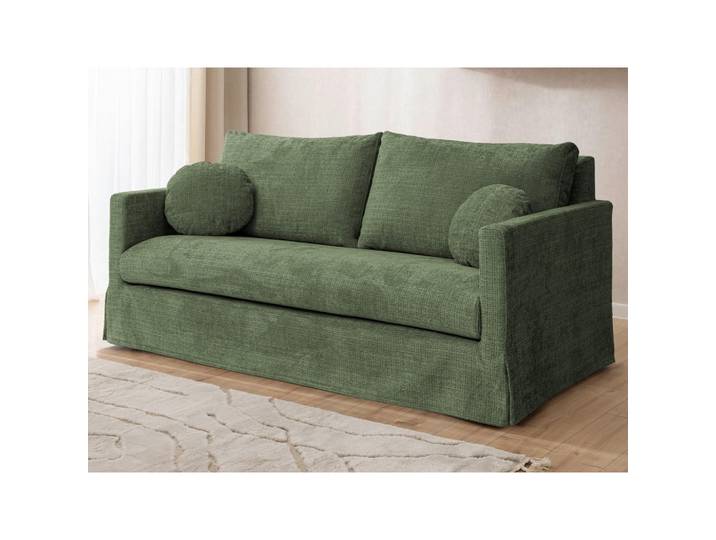P & B 3-Sitzer-Hussensofa Paphos, Grün, Kunststoff, Uni, Füllung: Komfortschaum, Silikon,Komfortschaum, Silikon, 195x89x95 cm, Armteil links, rechts, Wohnzimmer, Sofas & Couches, Sofas, 3-Sitzer Sofas