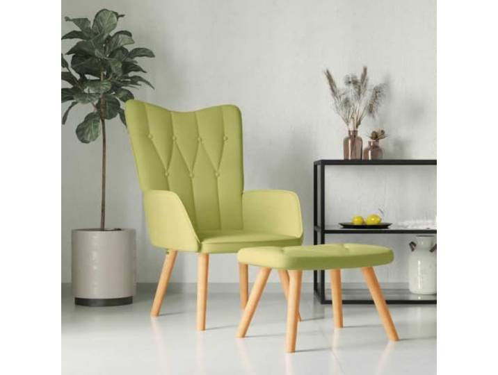 Relaxsessel mit Hocker Grün Stoff 7 Polsterknöpfe,zierende Nähte,Stahlrahmen,Holzbeine,Schaumstoff-Polsterung,max. 110 kg