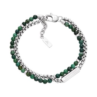 Armband EMPORIO ARMANI "Schmuck Geschenk Edelstahl", grün (edelstahlfarben, grün, grün), Armbänder, Damen, 22,3cm, Edelstahl, Armband, mit Sodalith oder Achat