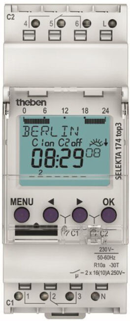 Theben Programmateur horaire digital SEL174top3 Astro 24H/7J avec réserve de marche 2K (1740130)