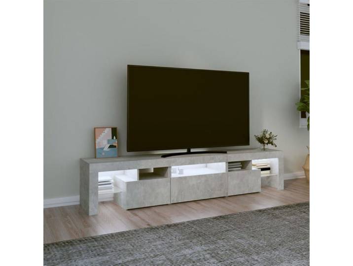 Meuble Télévision Gris - ARMOIRE TV avec lumières LED - gris béton - 200x36 5x40cm 512 709375011