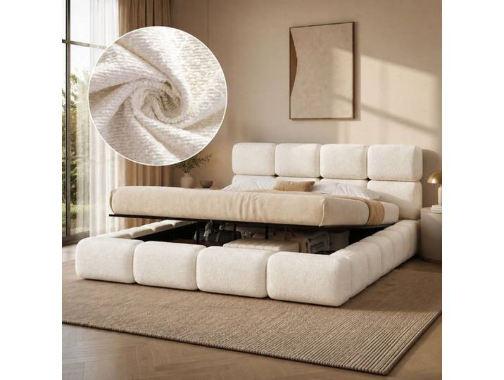 Luscriate - Lit coffre 200x200 cm Lit capitonné Lit double design nuage avec rangement hydraulique bouclé - blanc
