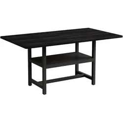 OKWISH Esstisch MDF und Metall Schwarz, rechteckig, 160 cm, mit Ablagefach, wasser- und kratzfeste Oberfläche, für 4–6 Personen