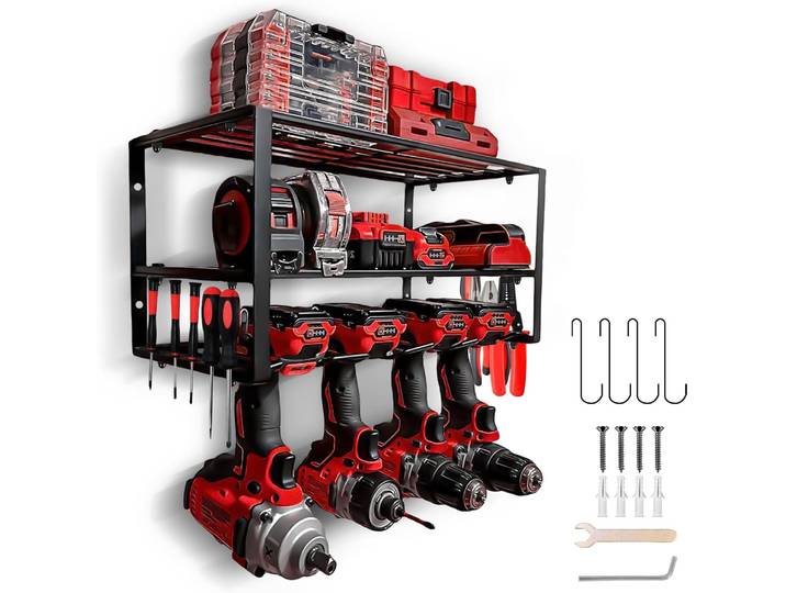 Organisateur d'outils électriques à 7 fentes, étagère à outils en métal robuste, support mural pour tournevis, armoire d'atelier à 3 niveaux, chariot utilitaire pour outils