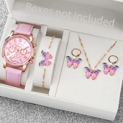 Uplift Curations Fashion Womens Quartz Watch Set With Leather Bands And Heart Rhinestone Accent (5 6 PCS) h Without Box