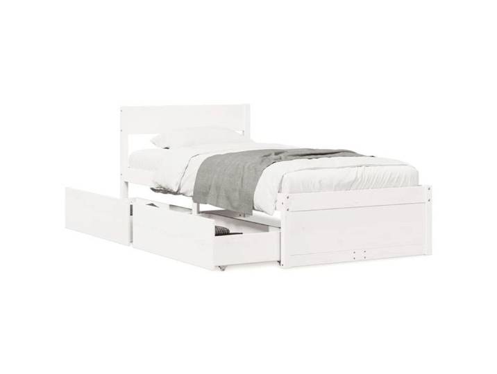 Lit simple - Cadre de lit - Blanc - 90x200 cm - Bois de pin massif - Design classique