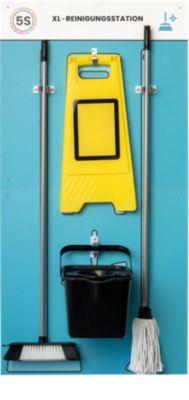 Paperflow Shadowboard „XL-Reinigungsstation“, 2-teilig, Wandmontage, für 2 Besen/1 Eimer/1 Aufsteller, erweiterbar, B 750 x H 1500 mm, blau