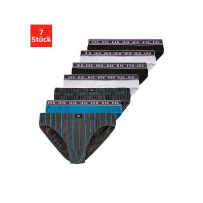 Slip H.I.S, Herren, Gr. S, 7 Stk., blau, Jersey, Obermaterial: 95% Baumwolle, 5% Elasthan, gestreift, körpernah, Unterhosen Slip, aus bequemer Baumwoll-Stretch-Qualität