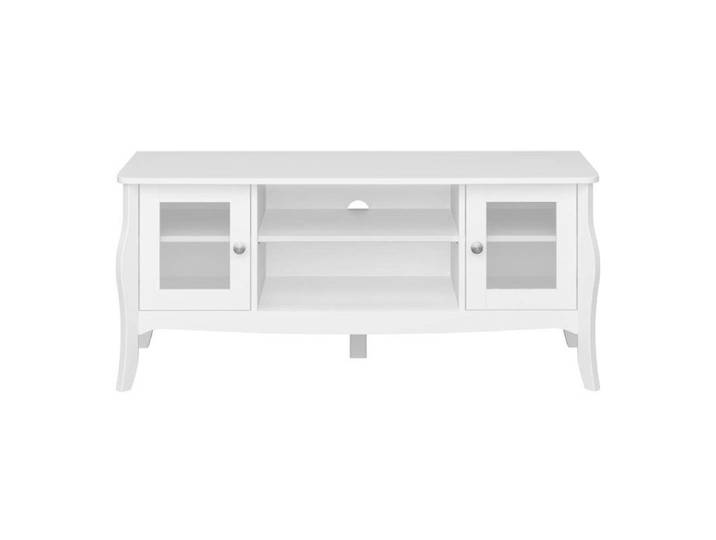 Baroque table TV 2 portes 1 tablette blanc.