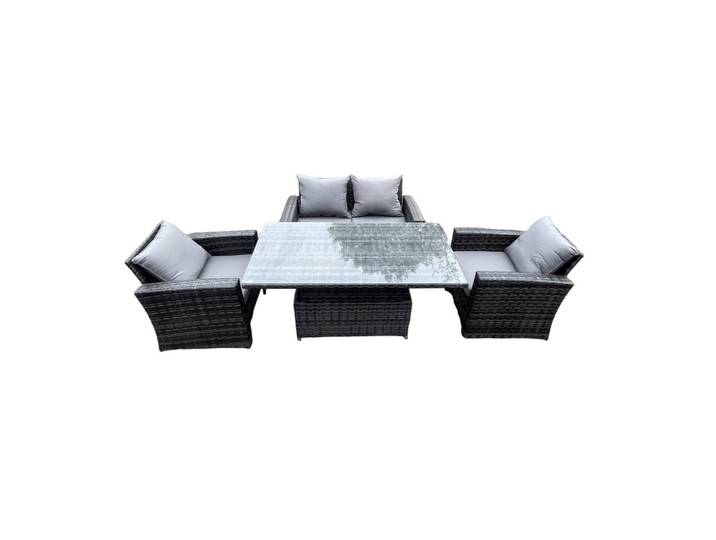 Fimous Gartensofa Hohe Rückenlehne Polyrattan Dunkelgrau 4-Sitzer, Metall, rechteckig, Gartenmöbel, Gartengarnituren, Gartenmöbel-Sets