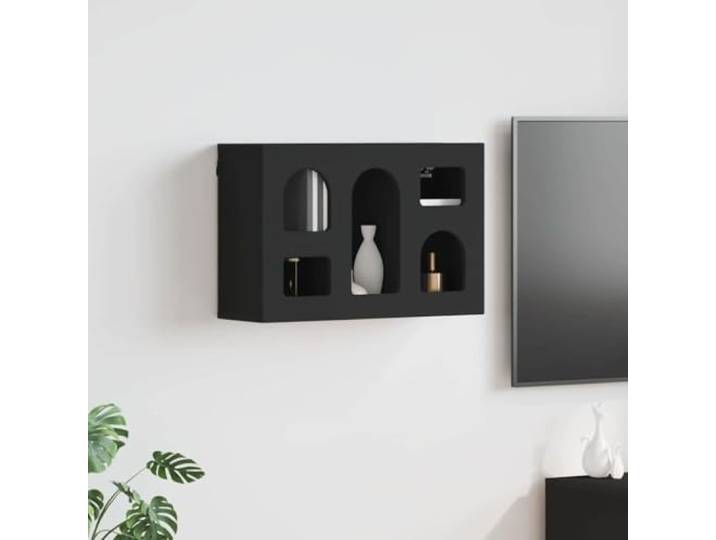 smnyxs Hängeschrank Elst, Schwarz, 60 x 20 x 40 cm, aus Holz Hängeschrank, Küchenregal und Flurregal, minimalistisches Design, Ingenieurholz