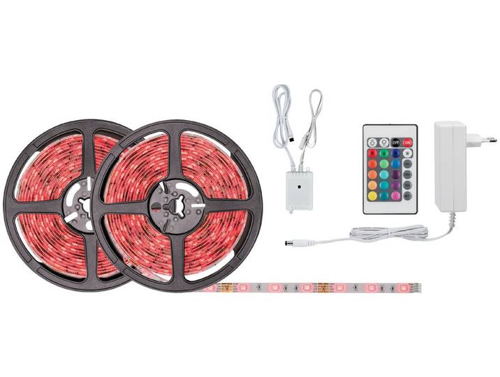 PAULMANN LED Stripe SimpLED 10m RGB bunt dimmbar Set beschichtet 28W , weiß, Flammen 1 Stk., Gesamtlänge 11,77m, Lichterketten, mit Fernbedienung, Memoryfunktion, LED Stripe