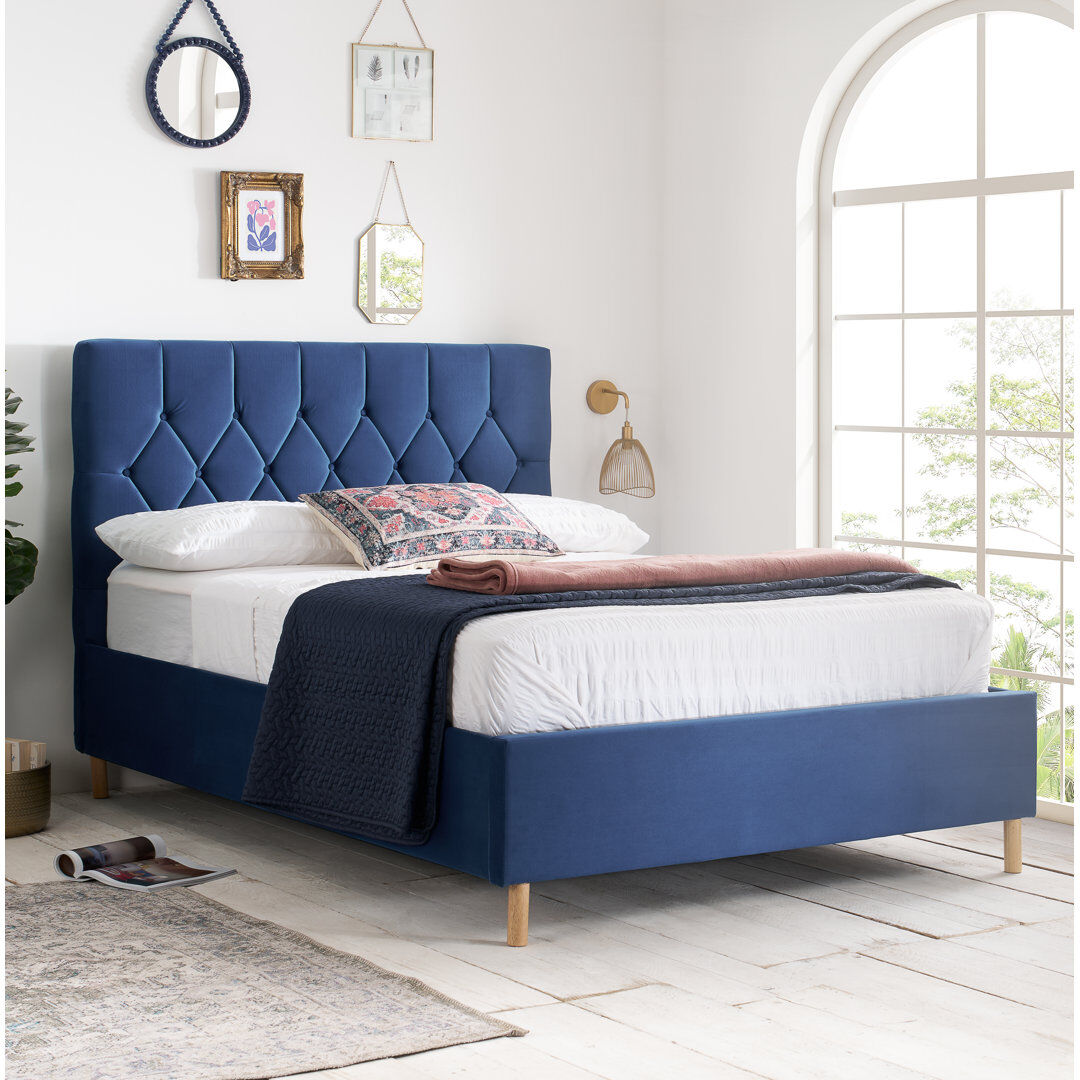 Mercer41 Benninger Upholstered Ottoman Bed Blue Small Double (4')