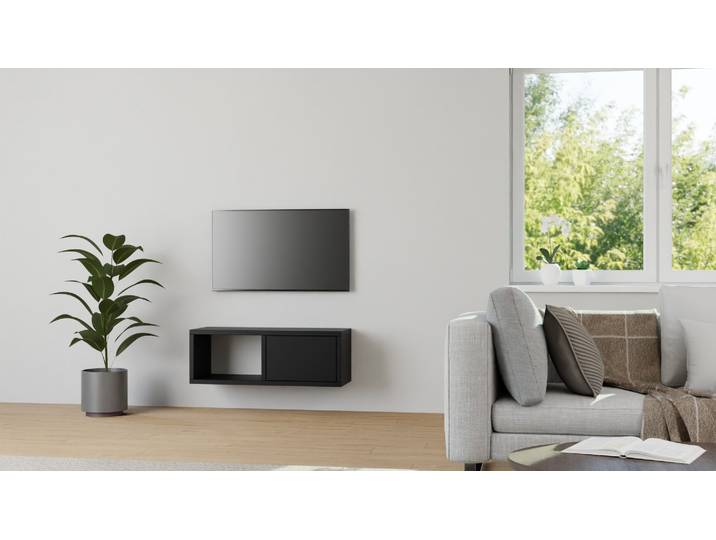 Kleines Hängesideboard nach Maß MDF Lackiert Tiefs­chwarz RAL&nbsp;9005
