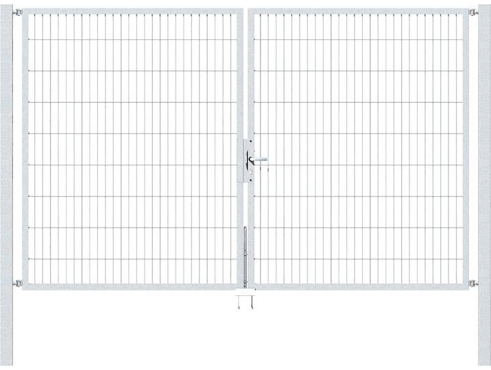 Zaundoppeltür ALBERTS Flexo , silber (feuerverzinkt), B:300cm H:180cm, Stahl, Tore, Zaundoppeltür, in verschiedenen Abmessungen