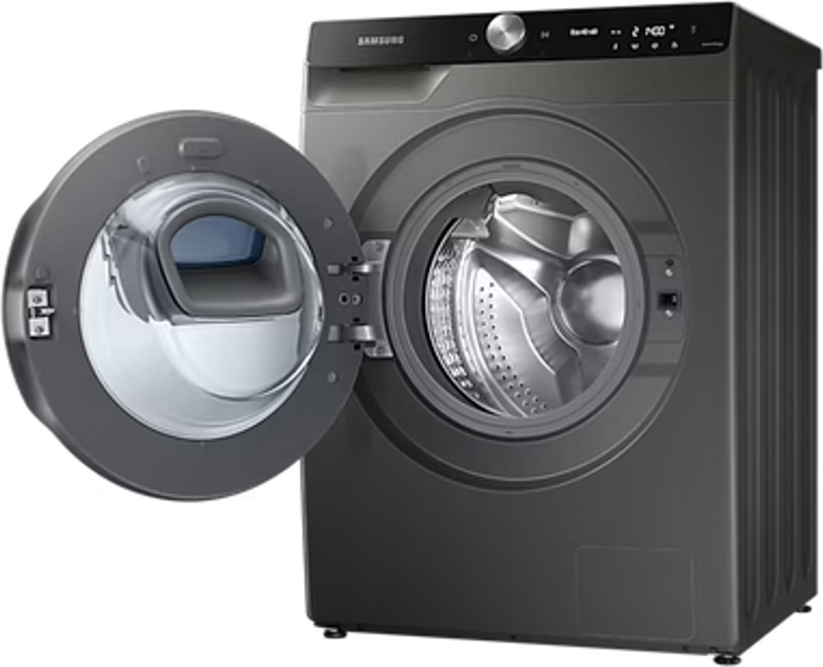 Samsung WD8ETA049BX/EG, Frontlader, Freistehend, Schwarz, Links, Tasten, Drehregler, LED