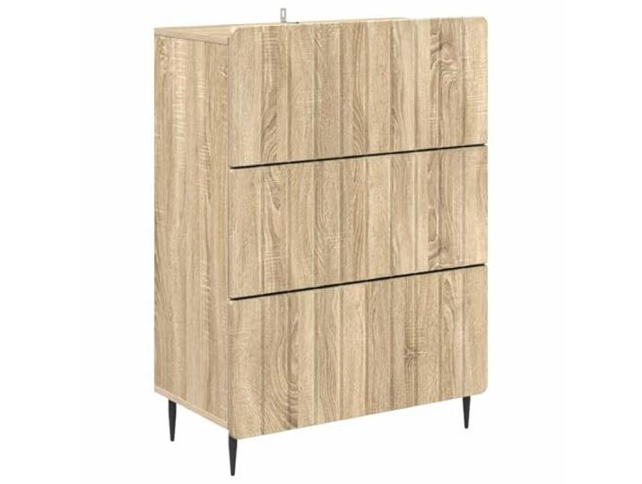 RJPLMFV Schubladenschrank 66 x 34,5 x 92 cm aus Verbundholz Aufbewahrung für Wohnzimmer oder Büro, modernes Streifenmuster, konische Metallbeine, feucht abwischbar