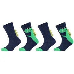 4er Pack camano Cosy Fancy Application Crew Socken Kinder 5801 - blue 31-34