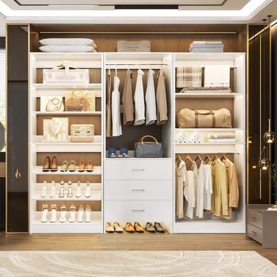 Rackcog Cimly Set of 3 Closet Organizer with Drawers and Shoe Rack, Freestanding Closet System for Bedroom or Walk-in Closet