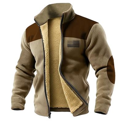 US Amerika 250 Jahr Jubiläum Herren Amerikanische US Flagge Fleece Sweatshirt Fashion Alltag Einfach Lässig Stehkragen Reißverschluss Outdoor Urlaub Geschenk Ausgehen Khaki Armeegrün Grau Tasche