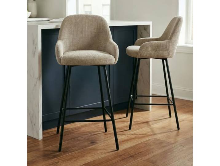 IDIMEX Barhocker Vivianne gepolstert, Beige – 2er Set mit bequemen Sitzpolster, stabilem Metallgestell, Fußstütze in optimaler Höhe, modernes Design für Küche & Bar
