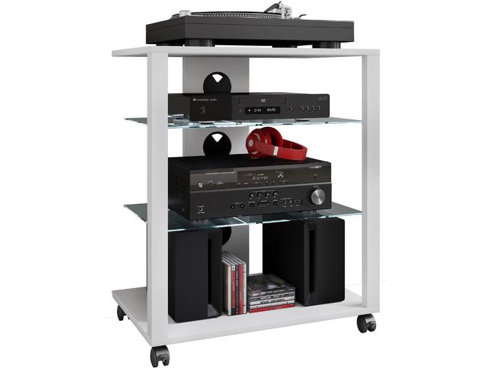 Wohnzimmertisch VCM Hifi Möbel Rack Glas Phono Mediaregal Folas Rollen , weiß, B:60cm T:41cm, Regale, TVRack