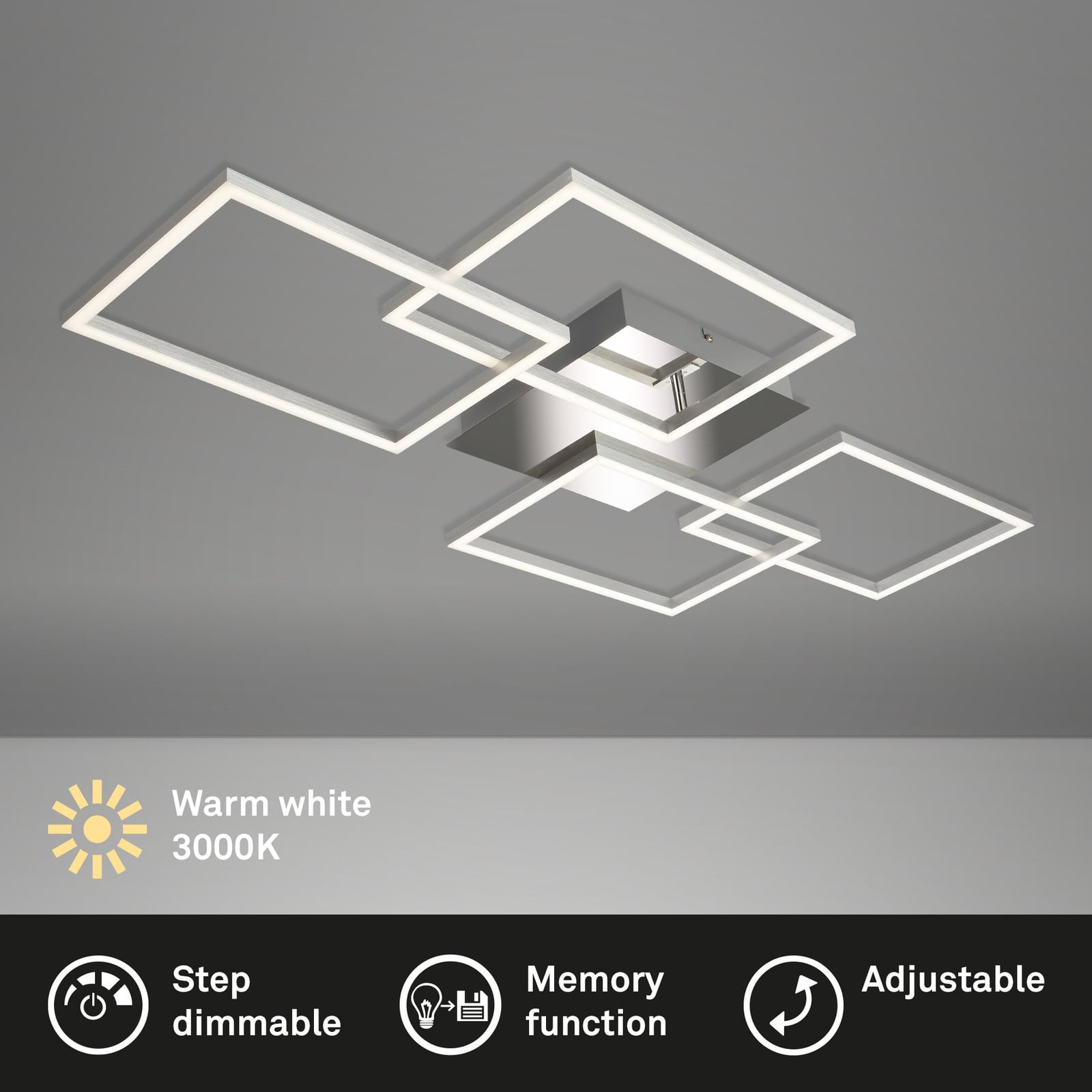 Briloner FRAME LED plafondlamp met sterrenmotief, dimbaar, 30W, chroom-alu, warm wit