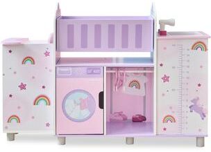 Teamson Kids Fantasy Care Wooden 6-in-1 Doll Nursery Pretend Play Set - Dollhouse with Furniture and Accessories, Toddler Gift