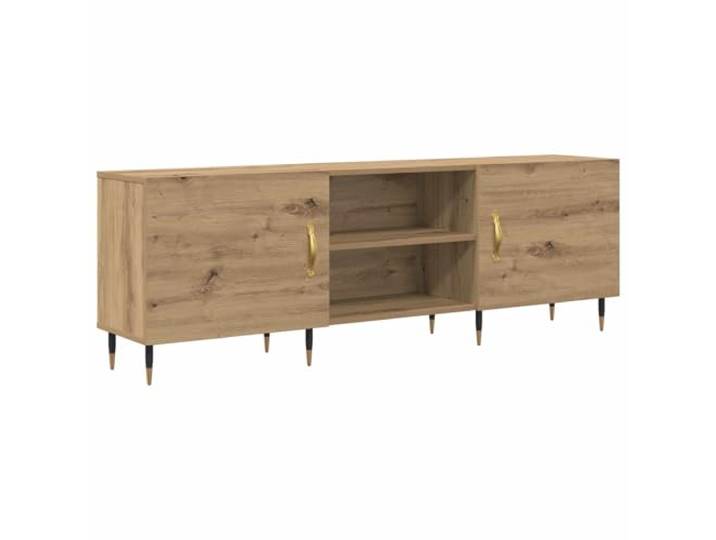 GKHPYURE TV-Schrank Eiche Handwerk 150 x 30 x 50 cm Holz mehrschichtig 2 Türen, 2 Regale, goldene Griffe, Montage erforderlich, modernes Design